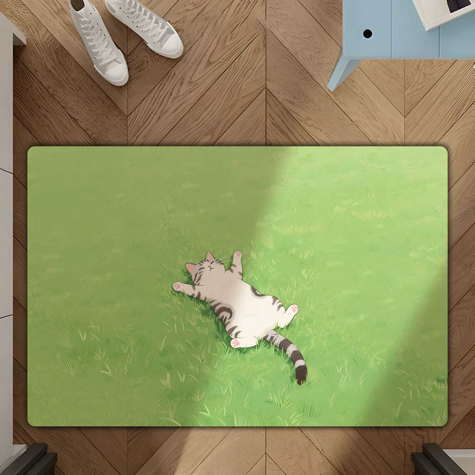 Ins-style grassland cat healing design diatomite floor mat for entryway bathroom water-absorbent non-slip simple decorative mat for living room S26020
