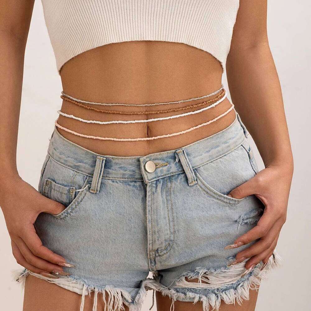 5Pcs/Set Bohemian Coloful Rice Bead Waist for Women Sexy Bikini Multilayer Thin Belt Belly Chain Summer Beach Body Jewelry X260209