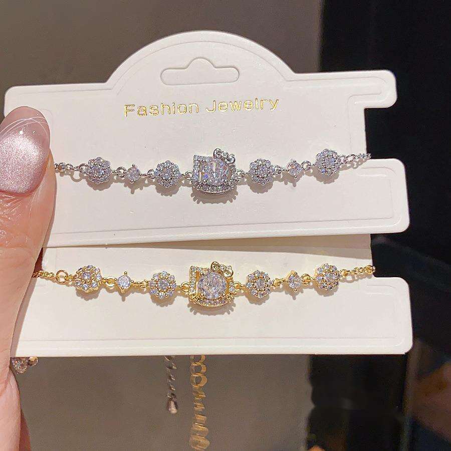18K Real Gold Plated Zircon KT Cat Bracelet Light Luxury High-end Feel Vintage Fashion Elegant Versatile Women's Jewelry