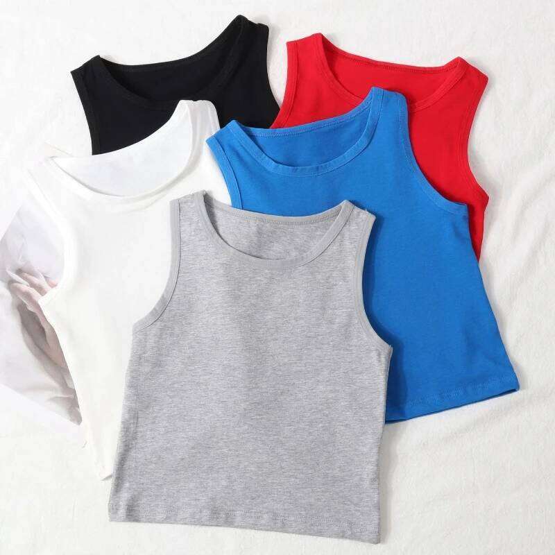 Children's Pure Cotton Lightweight Soft Breathable Worn Inside Outside, Boys and Girls Solid Color Base Small Vest 26Y0209