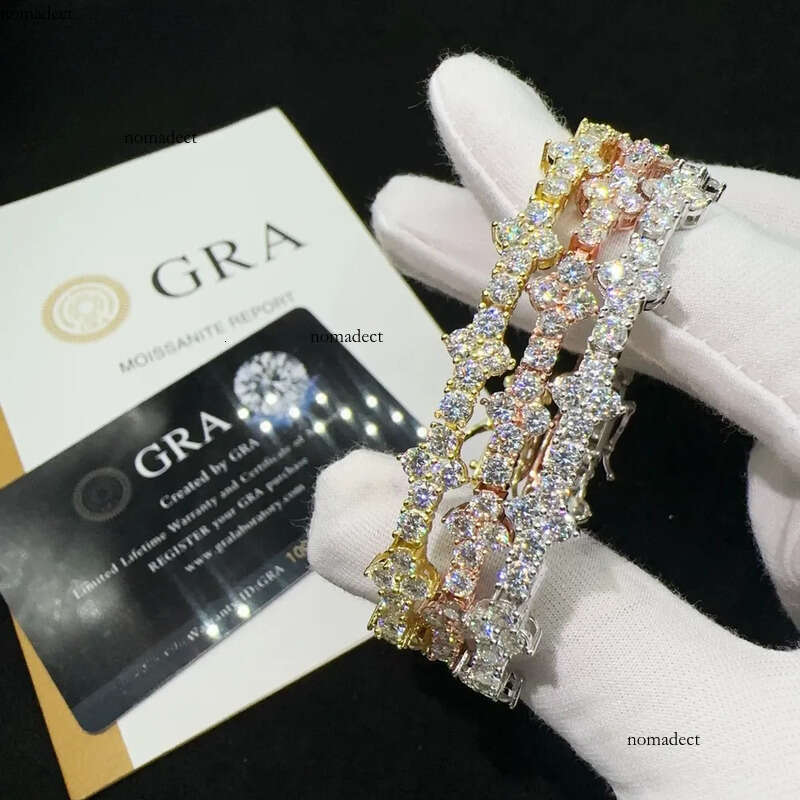 Hot Selling Sterling Sier Lab Dia Iced Out Vvs Moissanite Hip Hop Jewelry Tennis Chain Bracelet 62