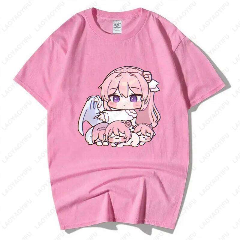 Kawaii Japan Anime Girl Cotton Tees Men Women Otaku Loungewear Pastel Pink Haired Character Drink Coffee Art Print Casual Tops X260209