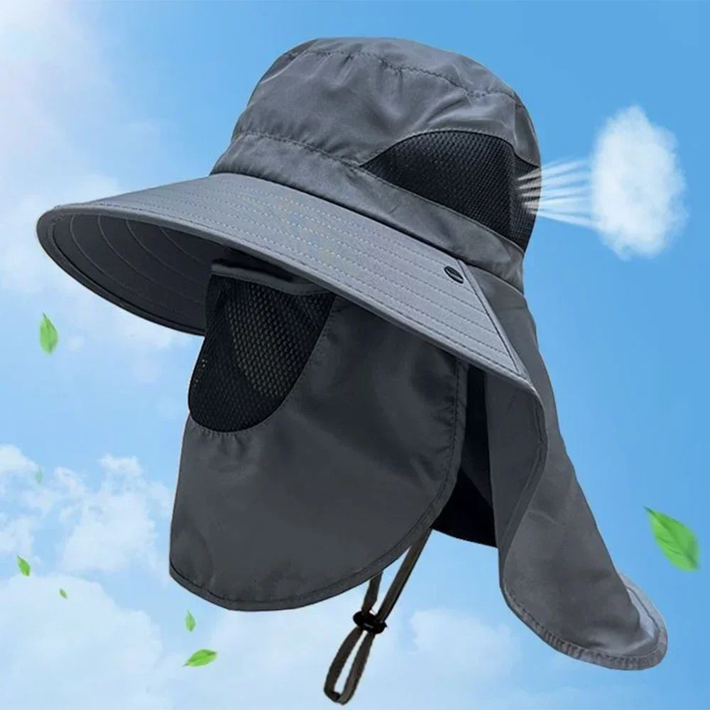 Summer Sun Hats UV Protection Outdoor Hunting Fishing Cap for Men Women Hiking Camping Visor Bucket Hat Neck Flap Fisherman Hat 260204