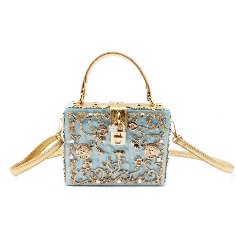 Clutch Bag European And American Acrylic Evening Hollow Metal Carved Diamond-Encrusted Handbag Single Shoulder Crossbody Women's Bag Export