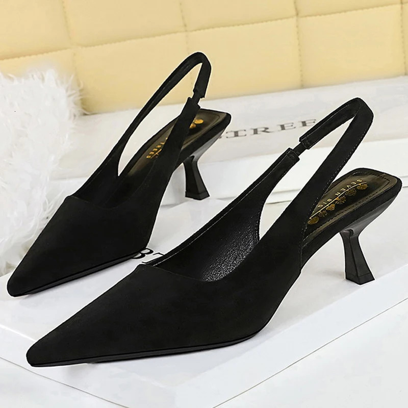 BIGTREE Shoes Suede Women Pumps Pointed hollow out High Heels 6 CM Summer Womens Sandals occupation Office shoes Kitten heels 260202