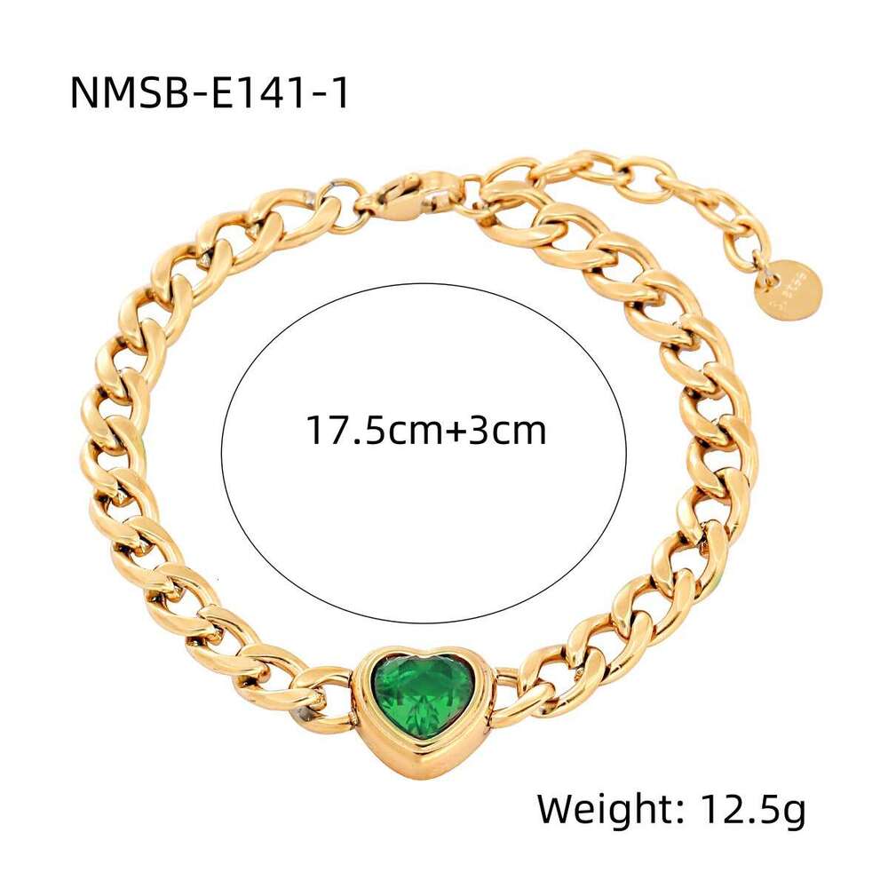 Heart-Shaped Colored Zirconium Titanium Alloy Bracelet Women's Bracelet 18K Vacuum-Plated Gold Fashion Stainless Steel Jewelry