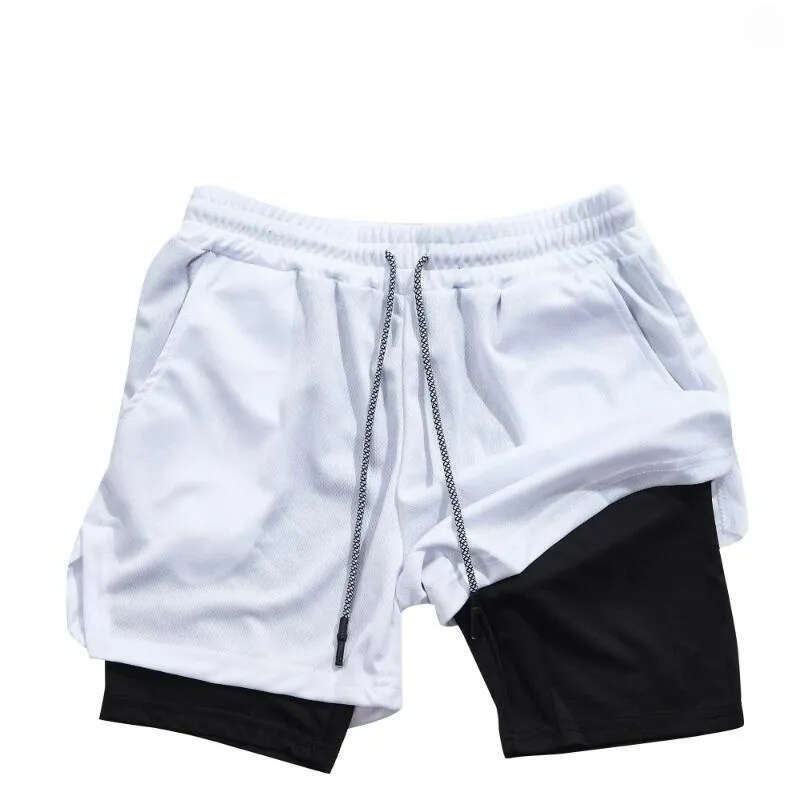 Double Layer Running Quick Dry 2-in-1 Athletic Shorts with Drawstring for Men Women Print Gym Running Athletic Shorts