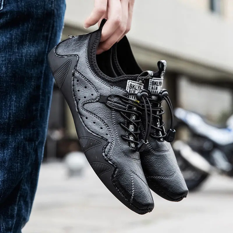 2023 Leather Casual Shoes Men Sneakers Flat Comfortable Handmade Fashion Loafers High Quality Footwear 260126