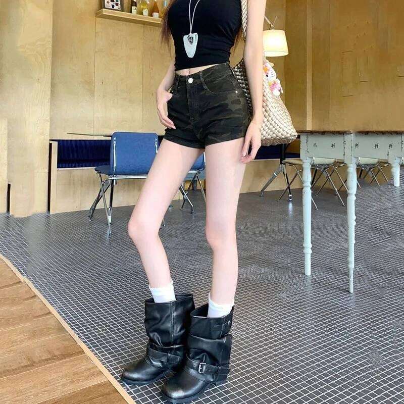 New Female Y2K Streetwear Sexy Tights Hot Camouflage Denim Shorts for Women Ultra-Short High-Waisted Slimming Short Jeans H260209