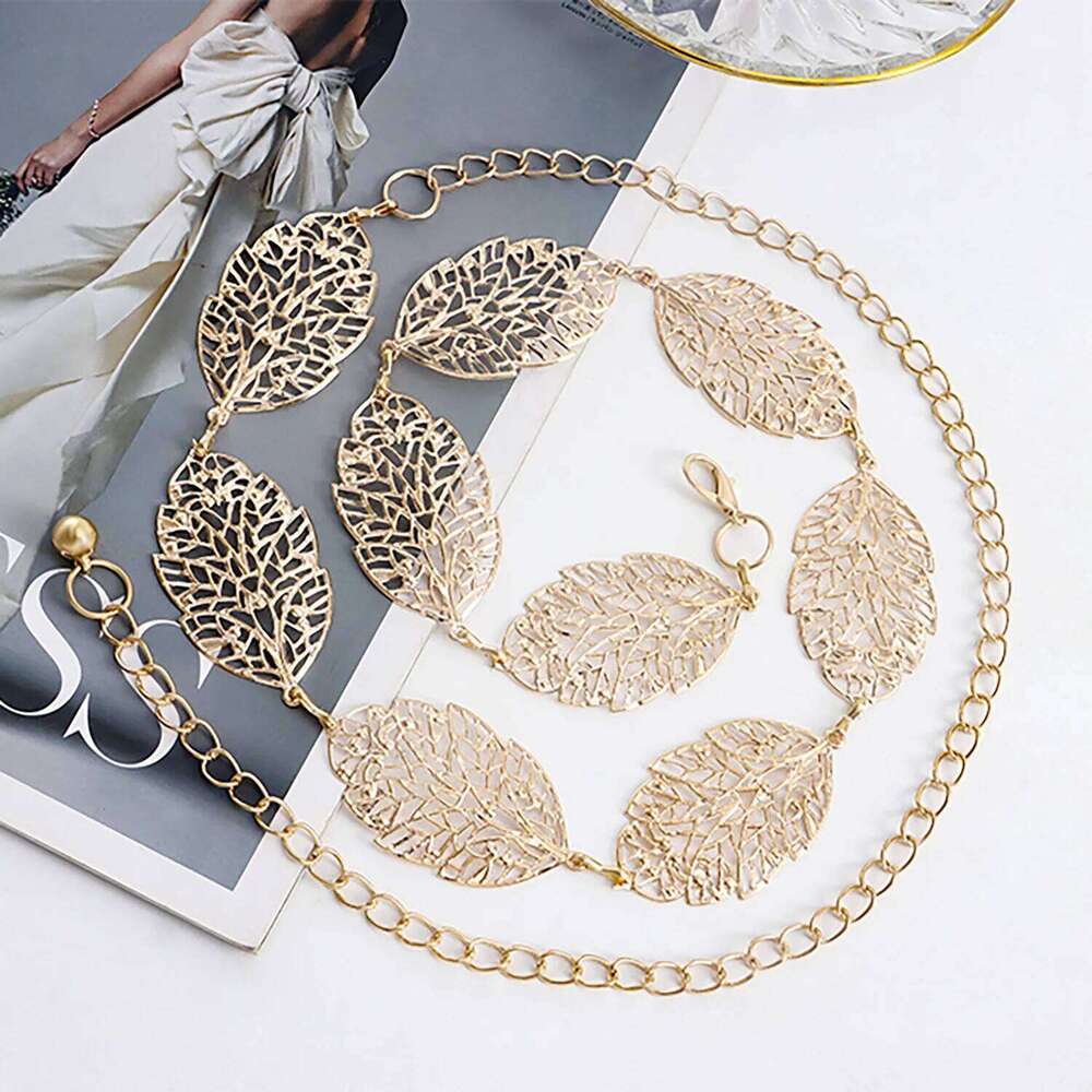 Personalized Metallic Punk Versatile Hollow Leaf Decorative Waist For Women Unique Design Elegant Body Chain X260209