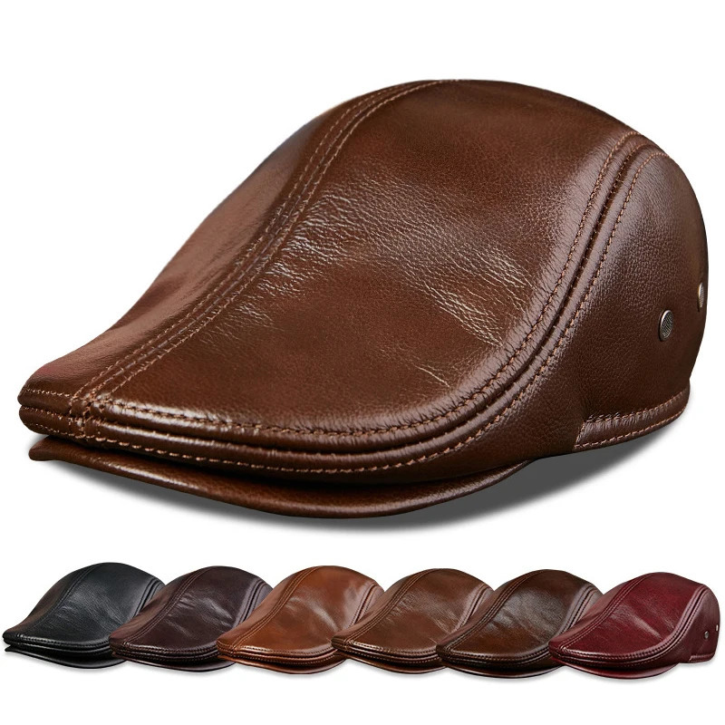 2025 Genuine Leather Beret Hat for Men Warm Windproof Winter Cap Fashion Gentleman ed Cap Vintage Stylish Driver Hat Gift 260205