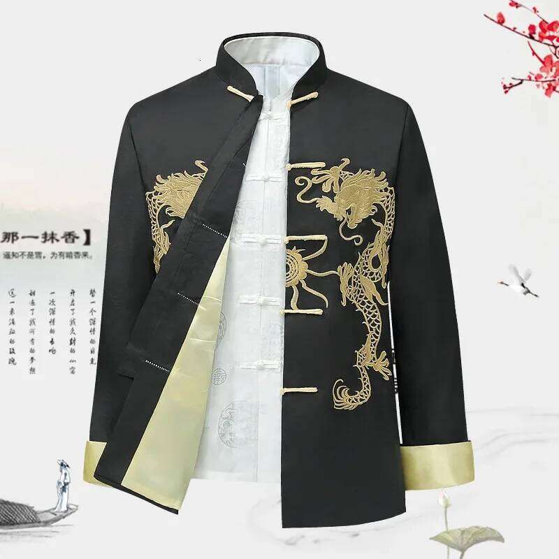 Mardi Hefxessdr Traditional Chinese Style Men Kung Fu T Shirts Tops Embroidery Dragon Hanfu Blouse Tang Suit Jackets Cheongsam