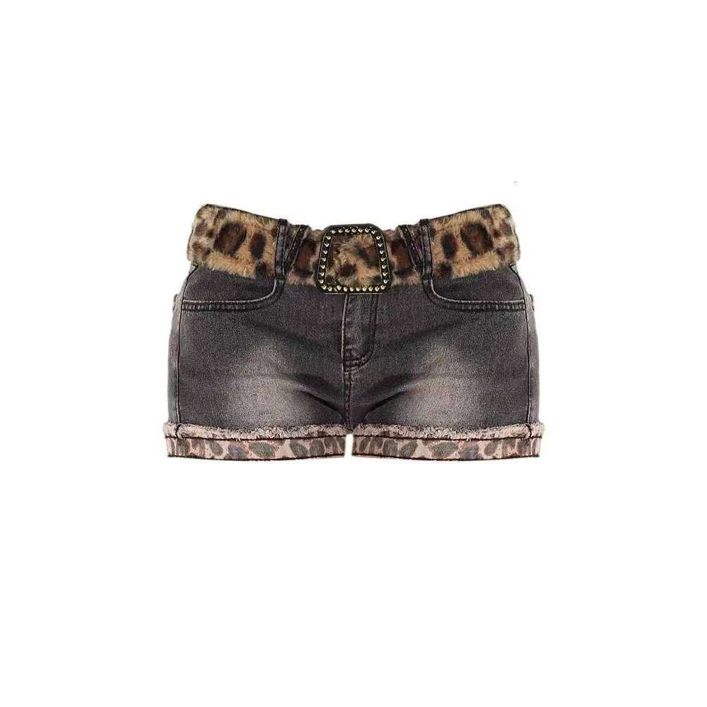 Y2k Subculture 2000s Short Jeans Leopard Women Casual American Retro Low Waist Streetwear Patchwork Zipper Bodycon Sexy Summer H260209