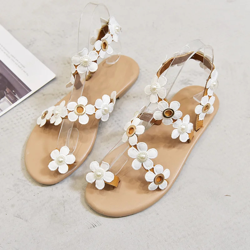 White Lace Sandals Women Flip Flops Flat Sandals Women Bohemia Beach Shoes Women Plus Size Summer Fashion Woman WSH3628 260204