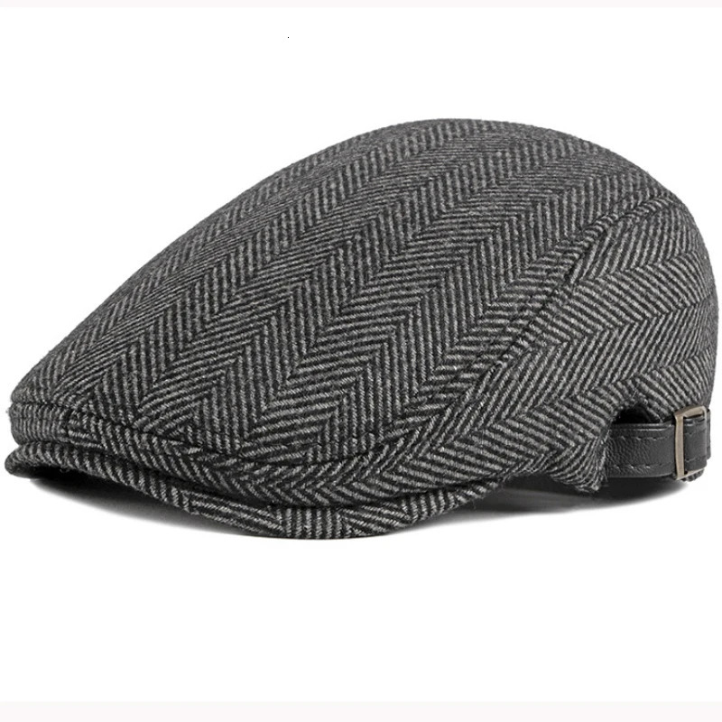 HT2888 Berets Men High Quality Autumn Winter Wool Hat Striped Flat Cap Artist Painter Hat Male Adjustable Beret Cap 260205