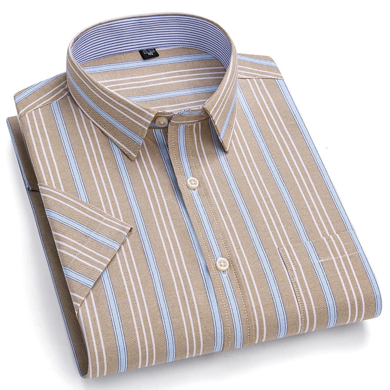 100 Pure Cotton Oxford Shirt For Mens Short Sleeve Solid Stripe Leisure Embroidered Horse Social Business Formal Dress Shirts 260208