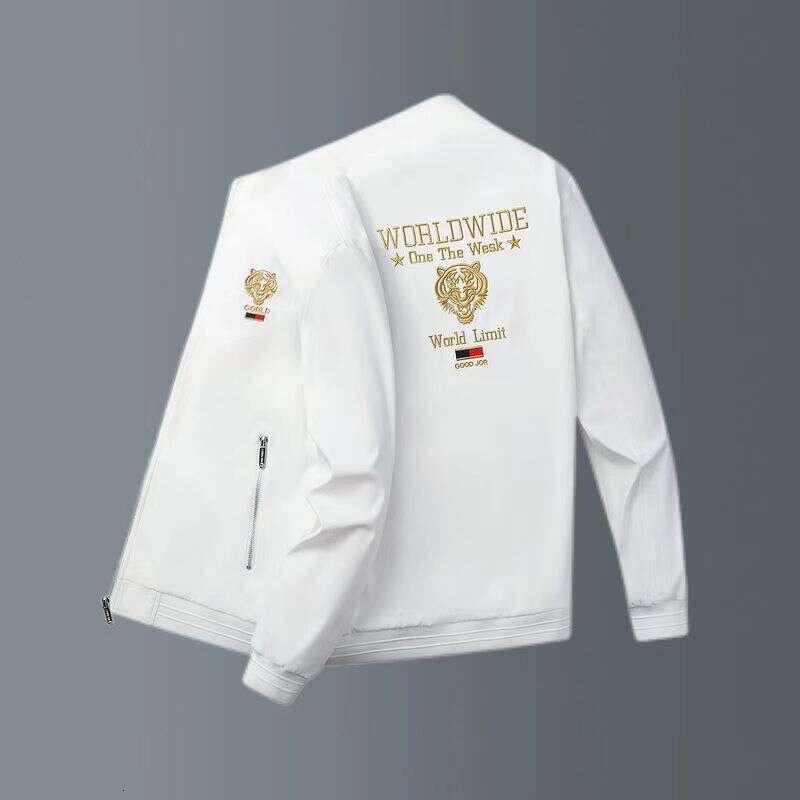 Spring And Autumn Jacket With Tiger Head Embroidery, Trendy Brand Men's Clothing, Stand-Up Collar Jacket