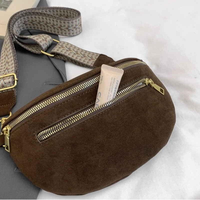 2026 Winter Faux Suede Chest Bag Woman Waist Street Trend Fanny Pack Casual travel Female Shoulder Crossbody Phone Purse 260208