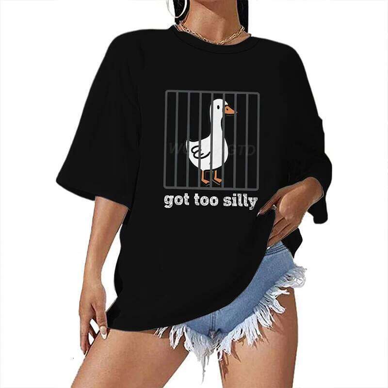 Goose Got Too Silly Print T-shirts For Women Summer Short Sleeve Round Neck Oversized T Shirt Creative Personalized Ladies Tops X260209