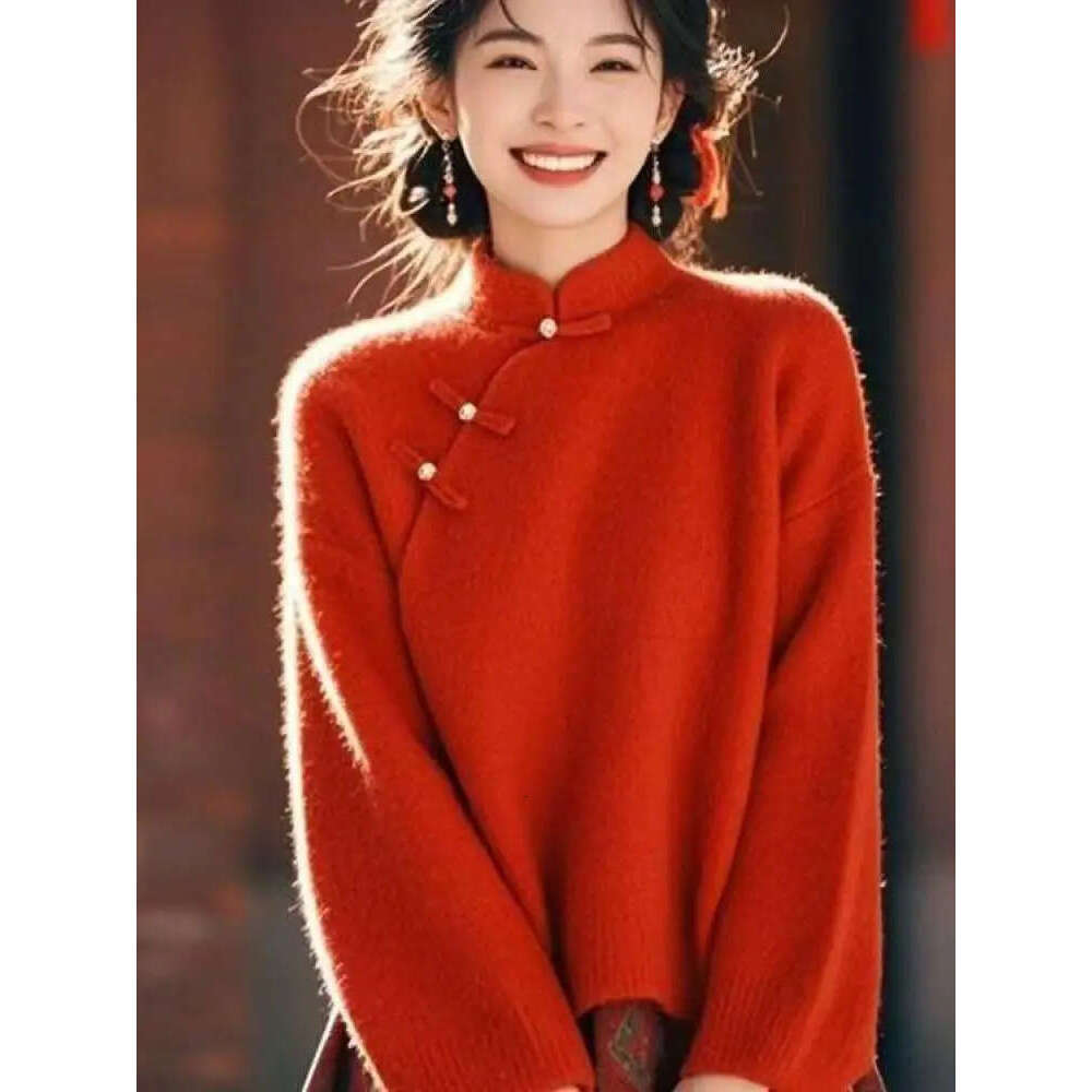 Mardi Hefxessdr New Chinese Style Disc Buckle Stand Collar Qipao Thicken Warm Winter Fashionable Top Vintage Literature Art Zen Hoody