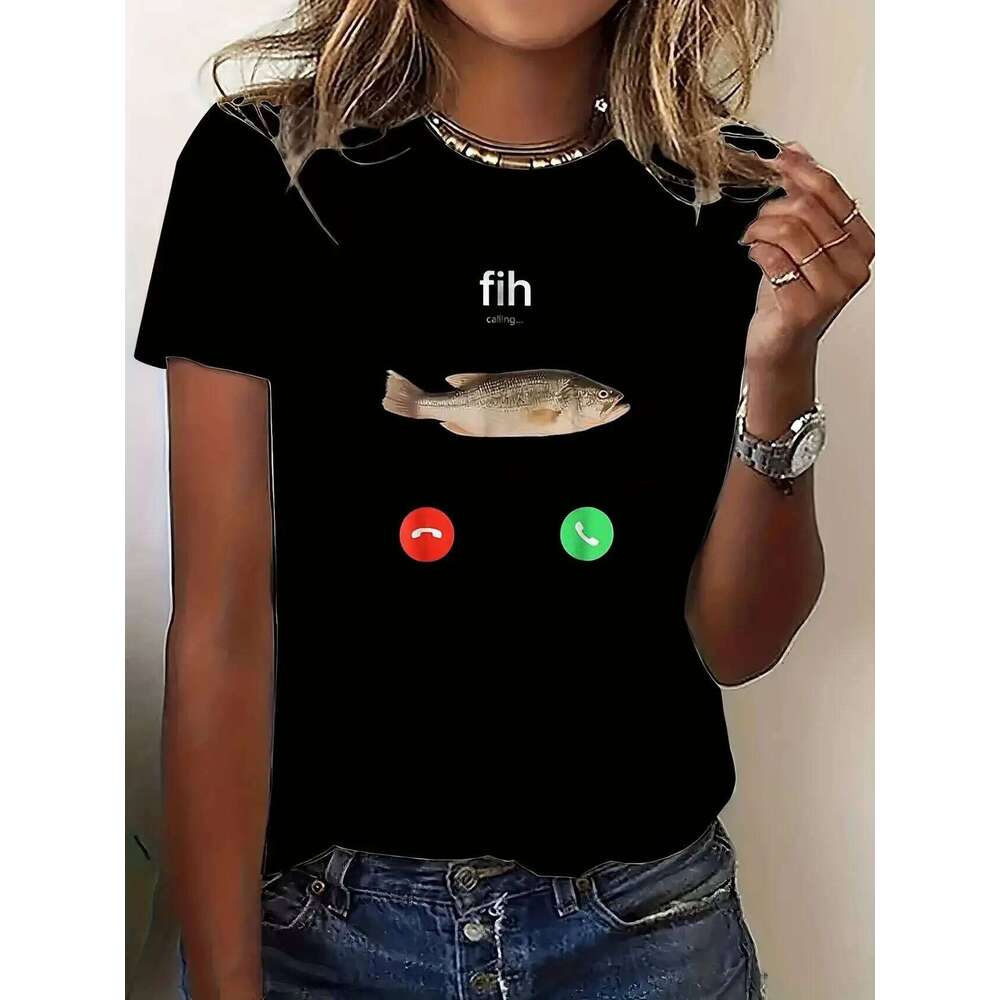 Fih Calling Remind Me Message Decline Accept Phone Call Fish T-Shirt Funny Fishman Graphic Outfit Short Sleeve Blouses Novelty X260209