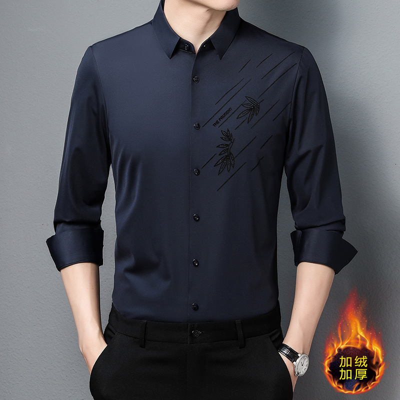 Douyin Winter Thickened One-piece Fleece Embroidered Shirt for Men High-end Mens Long-sleeve Business Shirt Mens Clothing 210527w
