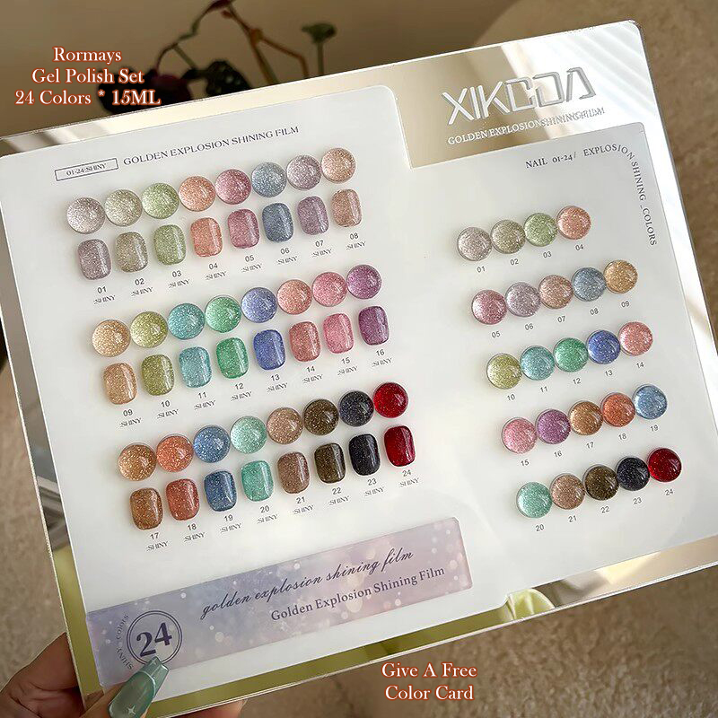 XIKCOA Glitter Gel Nail Polish Set 24 Colors Super Shiny Starry Diamond Varnish Soak Off UV/LED Cured For Salon & DIY Manicure