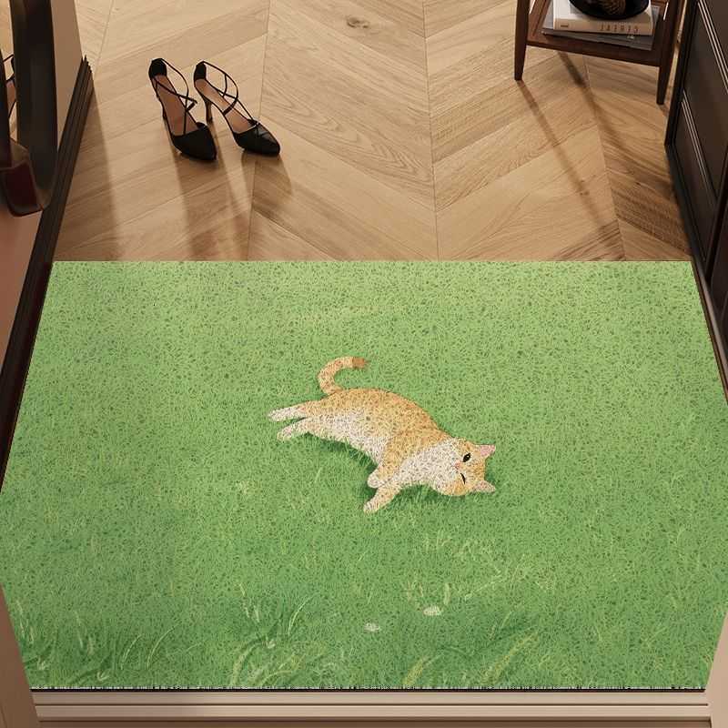 Fresh green small animal entrance silk loop mat grassy cat healing style non-slip dust-removing doormat S260207