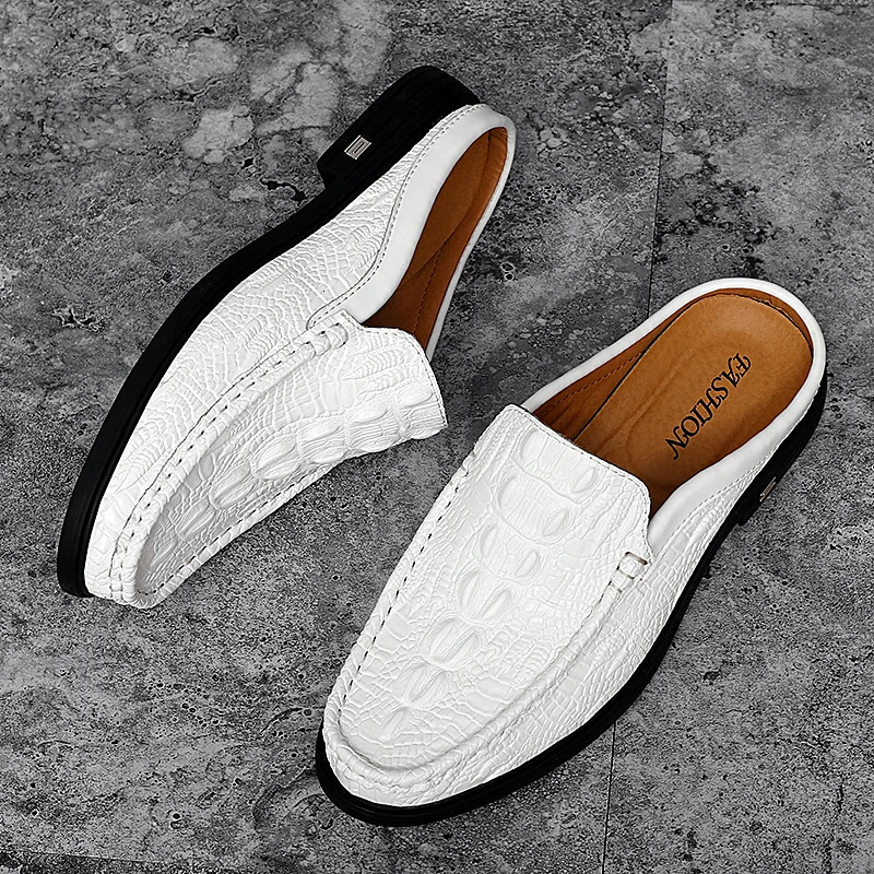 2024 Black Half Shoes for Men Leather Mules Casual Fashion Social Big Size Mocassin Elegantes Walking 260126