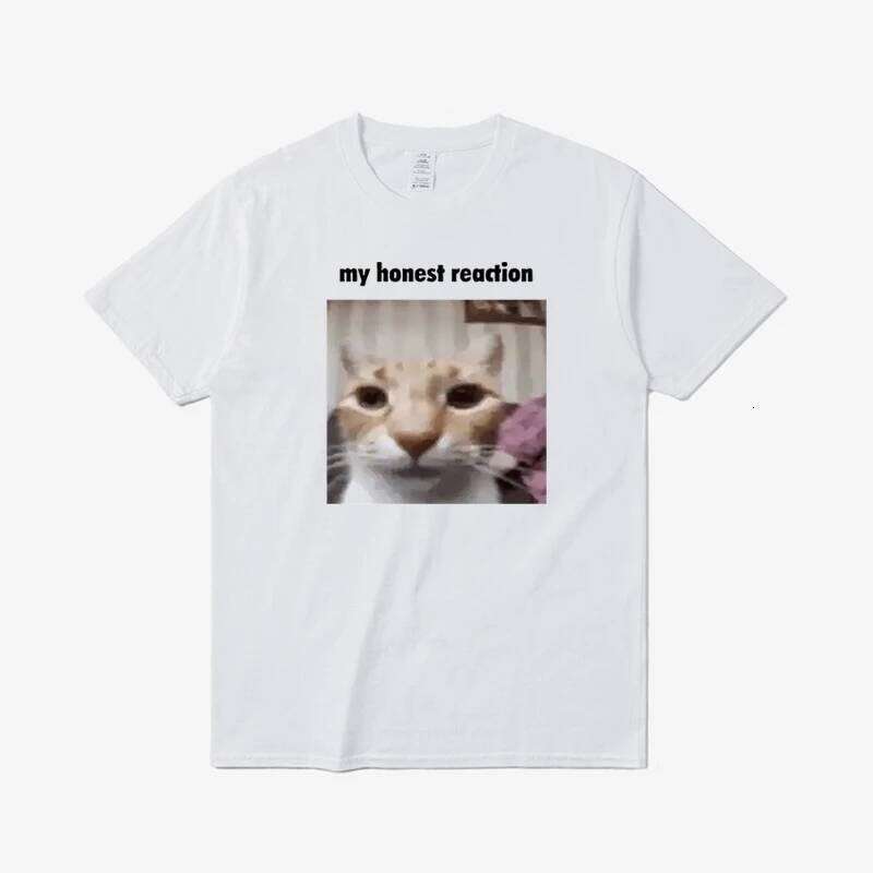 My Honest Reaction T-shirts Funny Cat Meme T Shirts Men Women Cotton Casual Oversized Short Sleeve Tees Men's Joke Humor Tshirt X260209