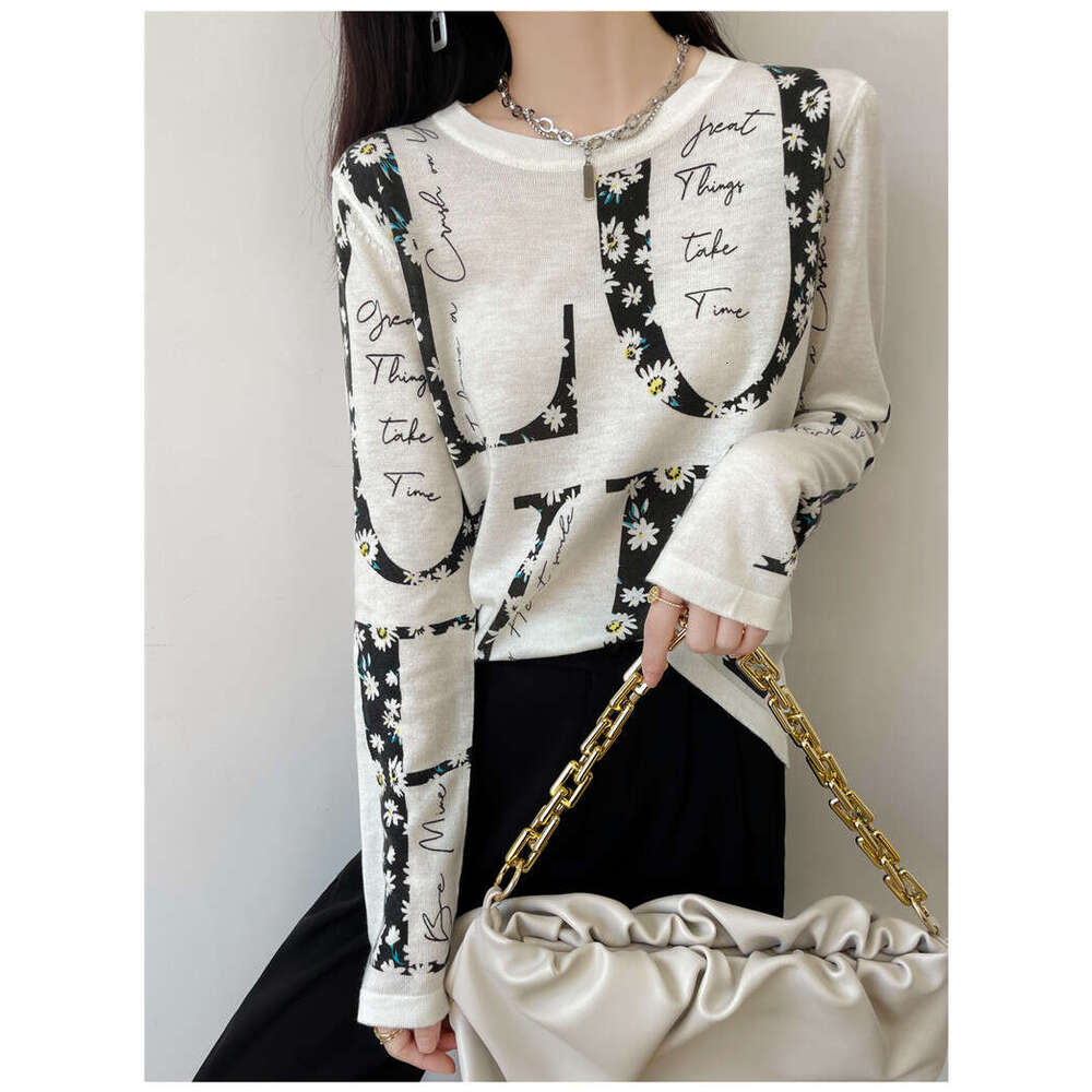 Spring Summer Tops Office Lady Women's Clothing Loose Pullovers Printed Simplicity Casual Geometric Tee Faionable Thin Knitted Wool top