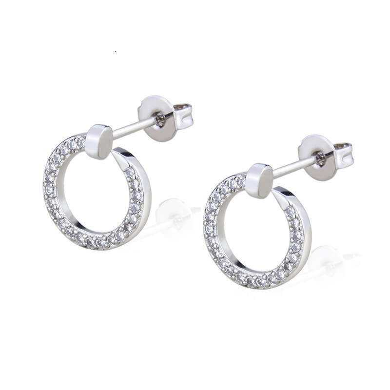 Earrings Women's 18K Gold Plated Round Hollow Diamond Studded Earrings Simple Personalized Copper Imitation Diamond Stud Earrings