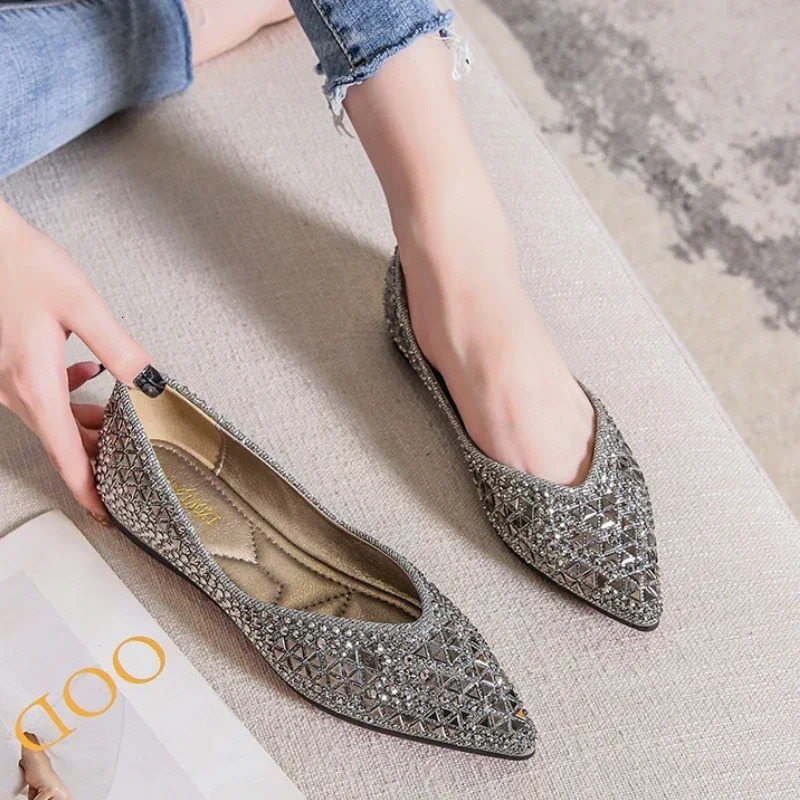 Womens Ballet Flats 2025 Rhinestones Flat Casual Loafers Female Plus Size 43 Slip on Boat Shoes Chaussure Femme 260124