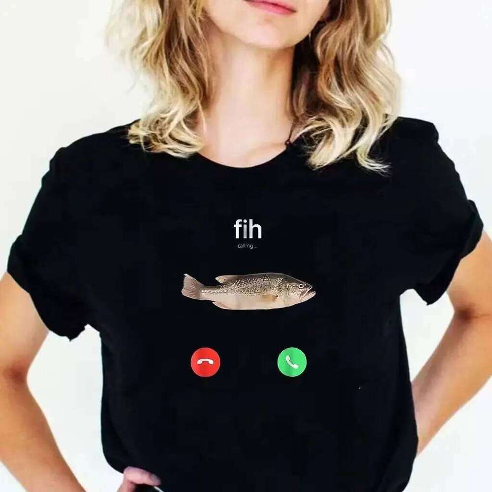 Fih Calling Remind Me Message Decline Accept Phone Call Fish T-Shirt Funny Fishman Graphic Outfit Short Sleeve Blouses Novelty X260209