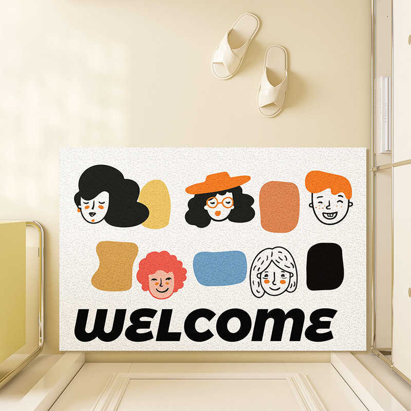 Cartoon simple drawing entrance door mat PVC non-slip doormat can be cut to size wear-resistant dirt-trapping silk loop mat S260207