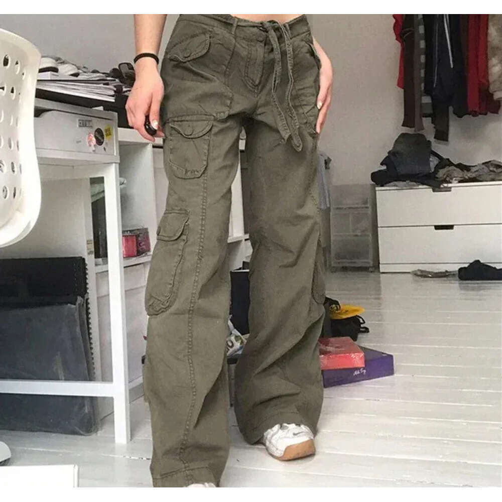 Women Summer Style Fashion Versatile Y2K Pockets Cargo Pants Straight Harajuku Vintage Low Waist Wed Leg Trousers 0820 H260209