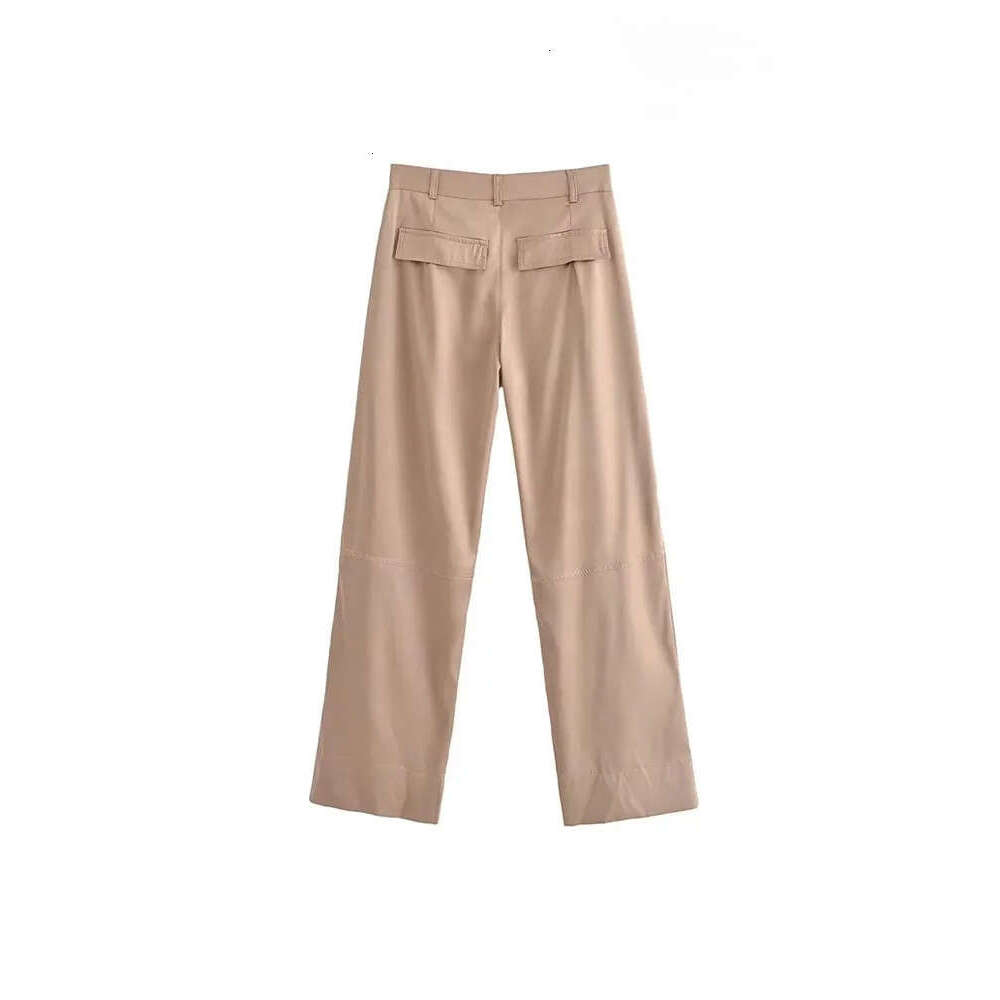 Women's Capris TRAF Women Fashion With Pockets Satin Cargo Pants Vintage High Waist Zipper Fly Female Trousers Mujer 230321 H260209