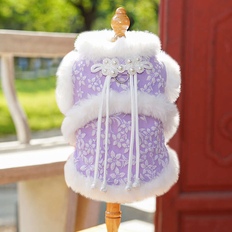 Autumn Winter Fleece Lined Chinese Style New Year Tang Suit Button Pet Dog Clothes Supplies Hairless Cat Ragdoll cat clothes