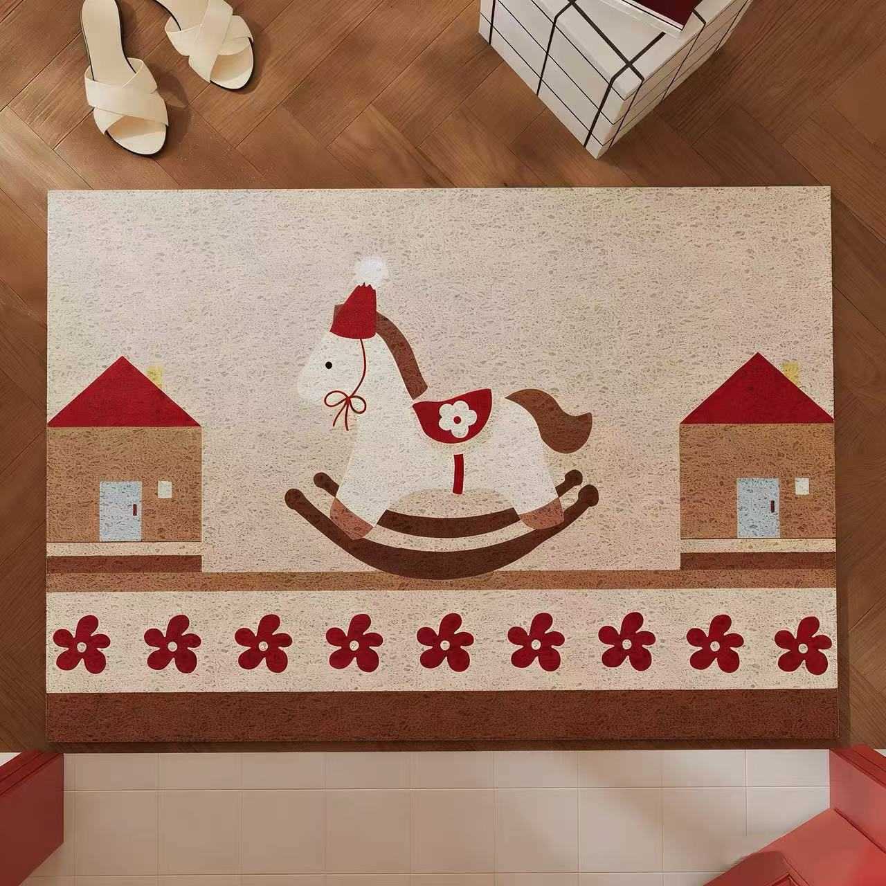 Entrance door mat with silk loops suitable for home use can be cut to size Year of the Horse anti-slip mat dirt-resistant and dirt-trapping foot mat S