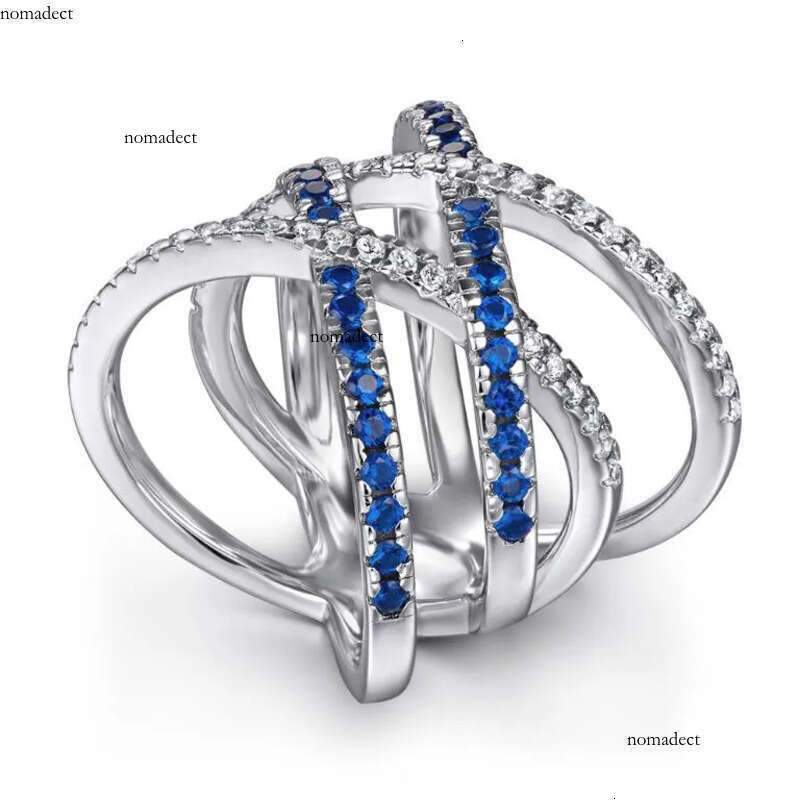 2024 Drop Ship Ins Wedding Rings Jewelry Sterling Sier Bue Sapphire CZ Dia Gemstones Party Eternity Women Engagement Cross Ring For Lover Gift ce