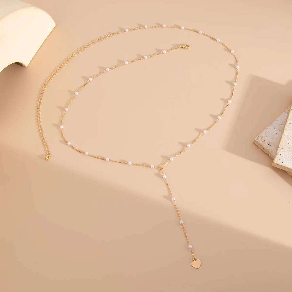 Elegant Imitation Pearl Long Tassel Women's Waist Sexy Bikini Love Pendant Chain Summer Body Jewelry X260209