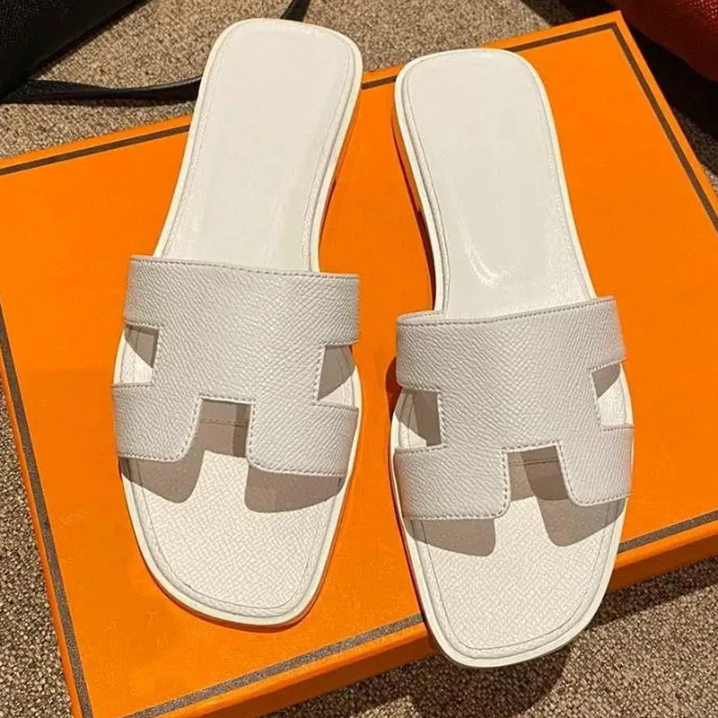 With box designer slippers genuine leather women sandals denim women slippers beach summer luxury beach slippers for women Slides waterproof comfortable brown