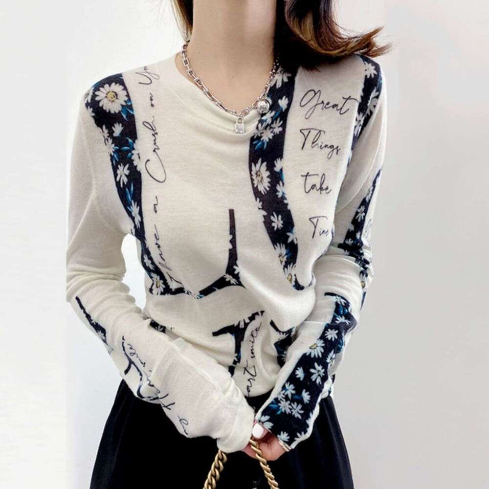 Spring Summer Tops Office Lady Women's Clothing Loose Pullovers Printed Simplicity Casual Geometric Tee Faionable Thin Knitted Wool top