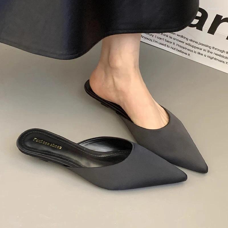 Slippers Women Pointed Toe Elegant Slingback Mules Shoes Summer Women's Sandals 2026 Low Heels Fashion Slides Mujer Sandalias