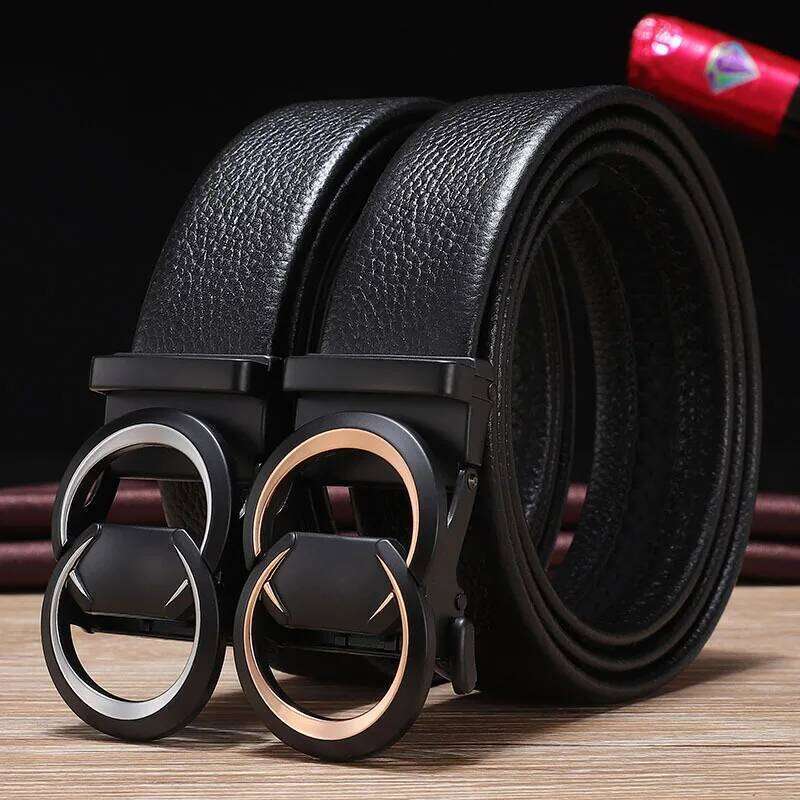 Fashion Alloy Automatic Buckle Belt Business Casual Genuine Leather Men's Belts Luxury High Quality Waist Band 3.5Cm