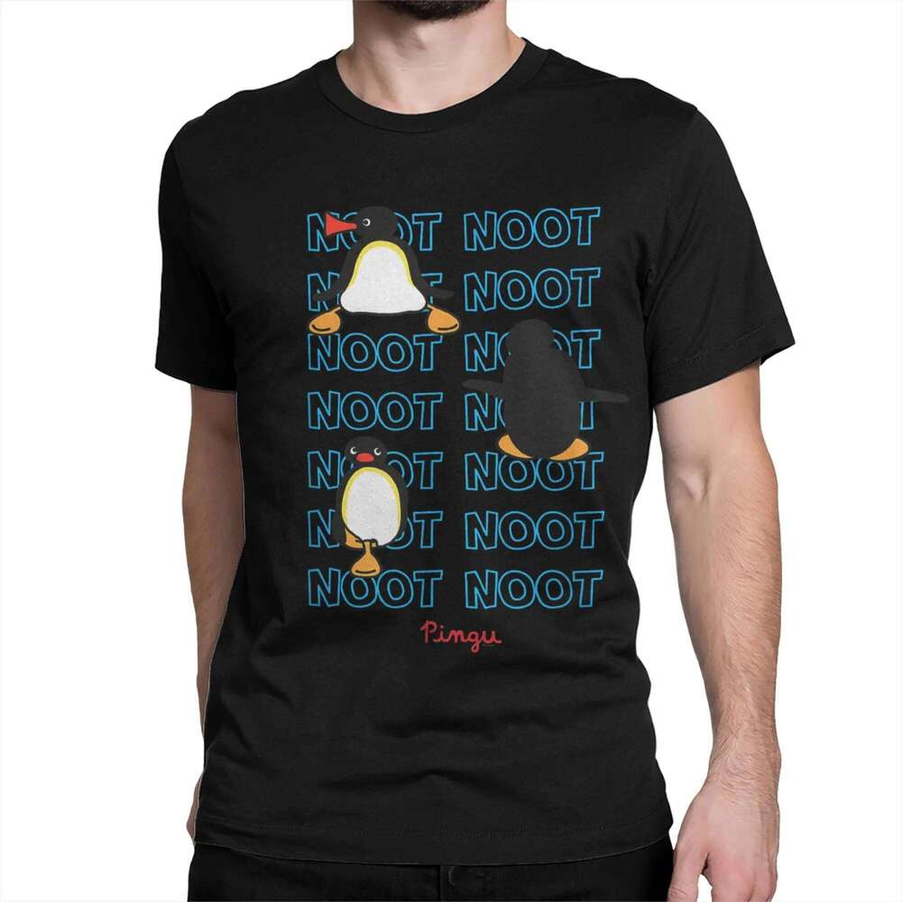 Crazy Noot Pingu T-Shirts for Men Women Round Collar Pure Cotton T Shirts Penguin Cartoon Short Sleeve Tees Party Clothes X260209