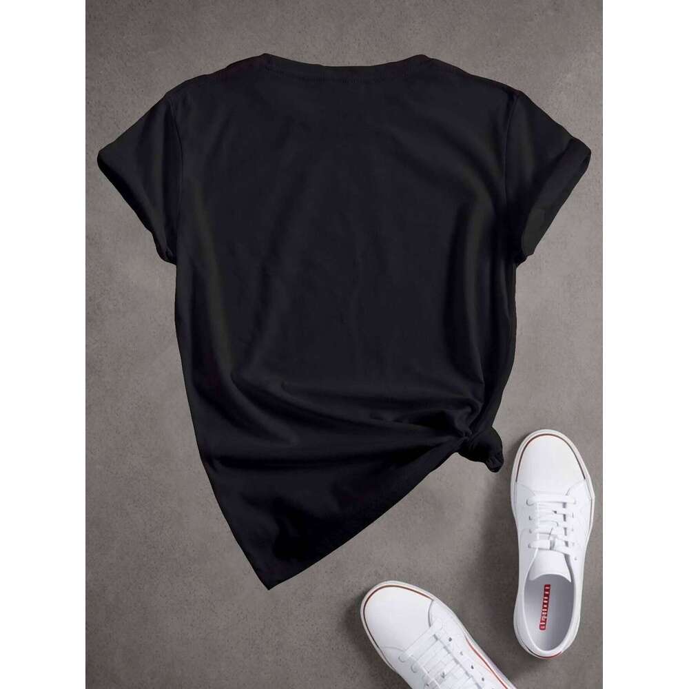 Women's Black Short Sleeve Crew Neck T-Shirt Robin Print Casual Comfort Fit Versatile Top Fashion Graphic T Shirts Personality X260209