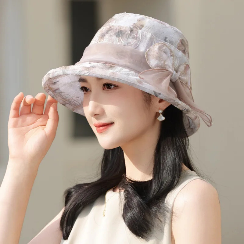 Bucket Hat Women Flower Bow Summer Hats For Women Casual Sunscreen Breathable Sun Hat Ladies Sunhat 260208