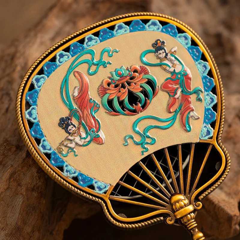 Dunhuang Enamel Incense Burner Pipa Fan Antique Sandalwood Incense Burner Aromatherapy Stove Home Desktop Decoration Ornament C260209