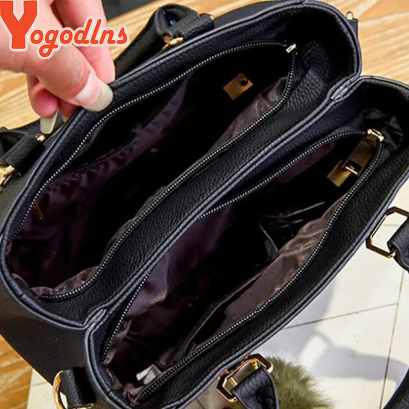 Yogodlns women beading pendant handbag ladies embossed shoulder bag ladies Messenger bag hairball bags high quality bag 260130